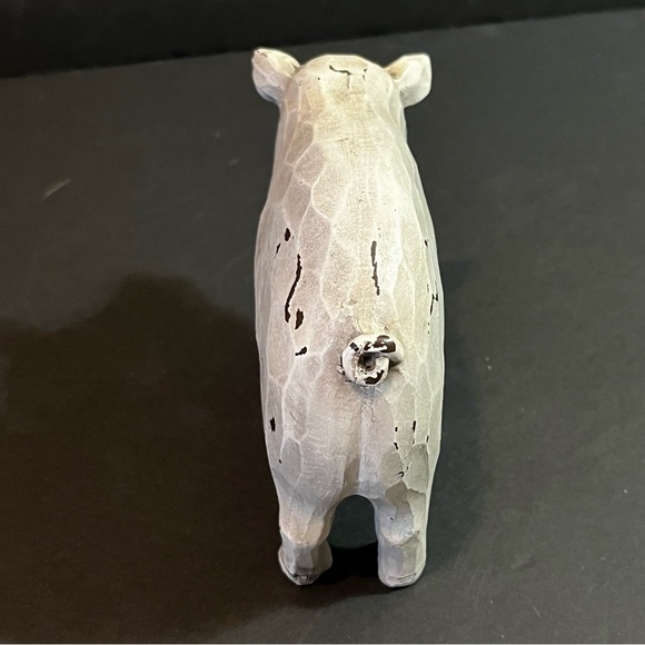 Resin Carved Pig Figurine Folk Art Cottagecore Rustic Farmhouse Curled Tail - Picture 4 of 8